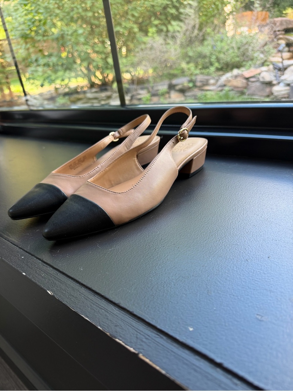 Naturalizer Two-Tone Tan and Black Pointed Slingback Flats - Picture 3 of 3